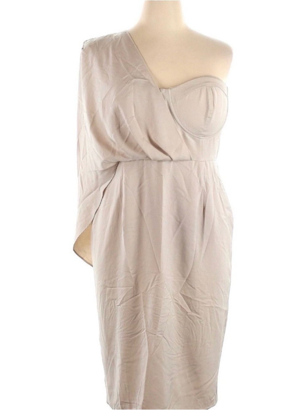 Lavish Alice Ivory Satin One Shoulder Corset Dress Cape Sleeve Cocktail Size 14